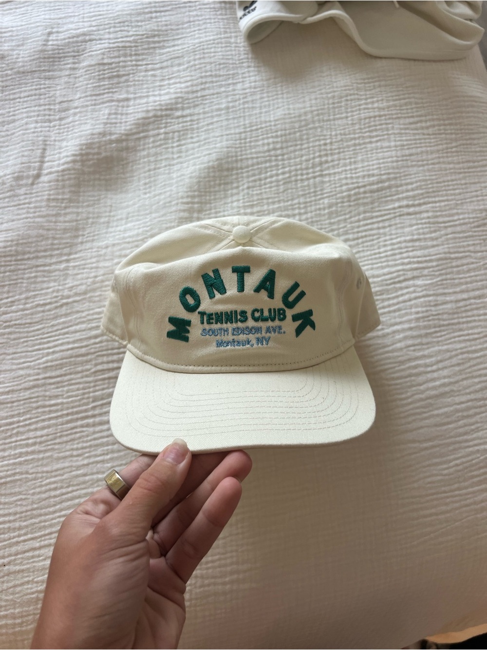 Montauk Tennis Club Cream Hat with Teal Embroidery